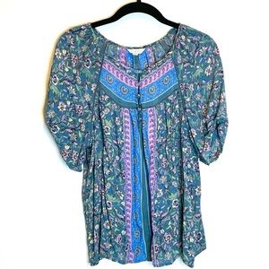 Lucky Brand Multi Color Floral Peasant Blouse Size L